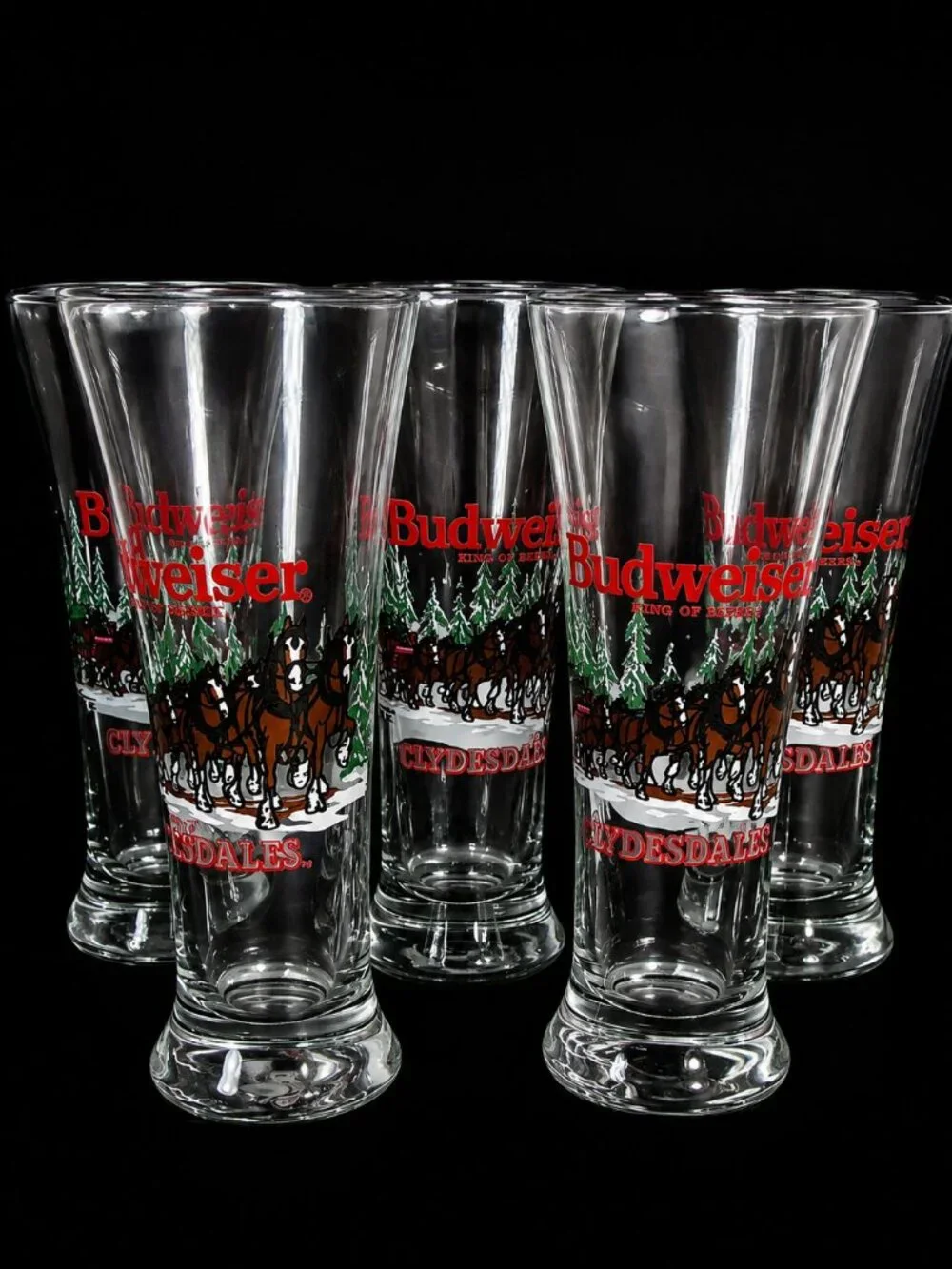 1988 Budweiser Clydesdales Beer Glasses Set of 5 Vintage Barware